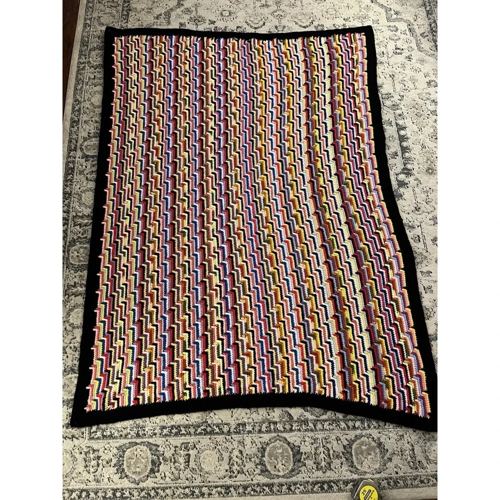 Vintage Handmade Retro Multicolor Crochet Afghan Granny Blanket 50x67